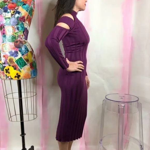 ARC Garmentory Ruthie Cold Shoulder Ribbed BodyCon Midi Dress Cutout