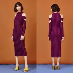 ARC Garmentory Ruthie Cold Shoulder Ribbed BodyCon Midi Dress Cutout