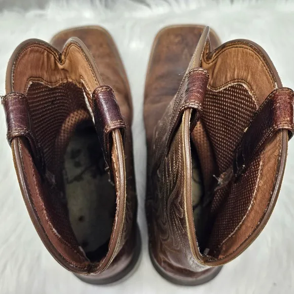 Ariat Sport Wide Square Toe Cowboy Boots Leather Fiddle Brown Men's 7.5 D READ