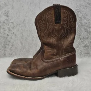 Ariat Sport Wide Square Toe Cowboy Boots Leather Fiddle Brown Men's 7.5 D READ