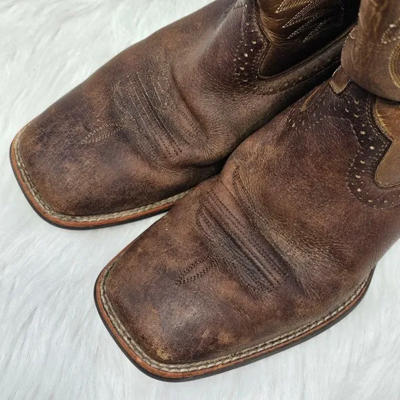 Ariat Sport Wide Square Toe Cowboy Boots Leather Fiddle Brown Men's 7.5 D READ