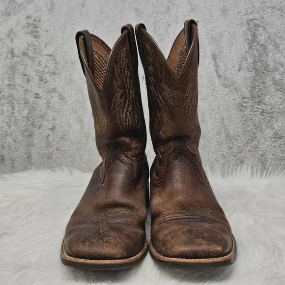 Ariat Sport Wide Square Toe Cowboy Boots Leather Fiddle Brown Men's 7.5 D READ