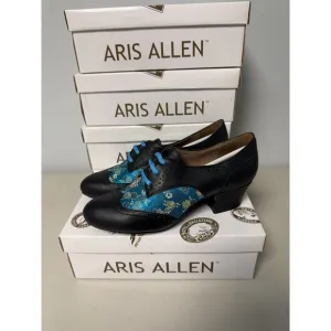 ARIS ALLEN WOMEN CLASSIC BLUE/BLACK EMBROIDERED OXFORD DANCE LOW HEEL SHOES 8