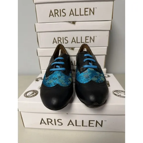 ARIS ALLEN WOMEN CLASSIC BLUE/BLACK EMBROIDERED OXFORD DANCE LOW HEEL SHOES 8