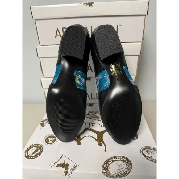 ARIS ALLEN WOMEN CLASSIC BLUE/BLACK EMBROIDERED OXFORD DANCE LOW HEEL SHOES 8