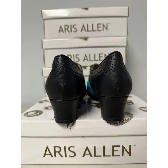 ARIS ALLEN WOMEN CLASSIC BLUE/BLACK EMBROIDERED OXFORD DANCE LOW HEEL SHOES 8