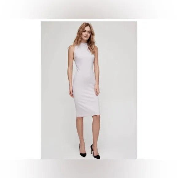 Aritizia Babaton Matheson Modern BodyCon Fitted Elegant Taupe Midi Dress Size 6