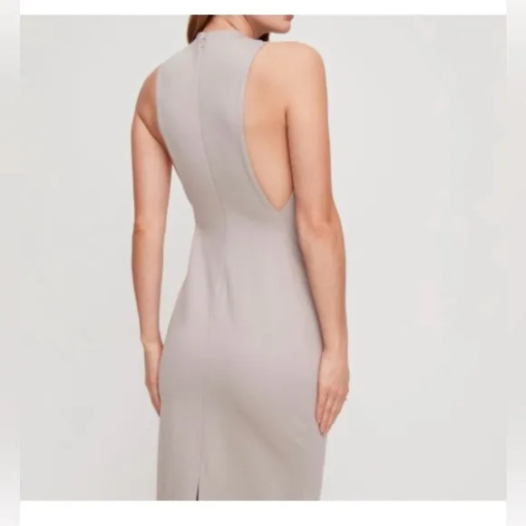 Aritizia Babaton Matheson Modern BodyCon Fitted Elegant Taupe Midi Dress Size 6