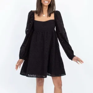 Aritzia Wilfred Black Eyelet Classic Babydoll Dress Size 10 100% Cotton