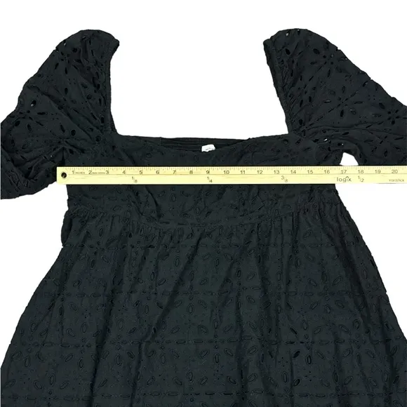 Aritzia Wilfred Black Eyelet Classic Babydoll Dress Size 10 100% Cotton