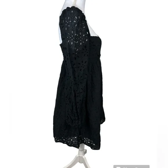 Aritzia Wilfred Black Eyelet Classic Babydoll Dress Size 10 100% Cotton