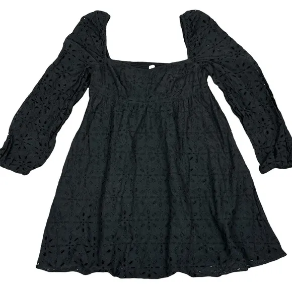 Aritzia Wilfred Black Eyelet Classic Babydoll Dress Size 10 100% Cotton