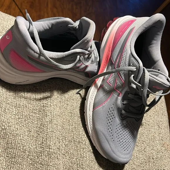 Asics Gray and Pink Athletic Shoes with Breathable Mesh