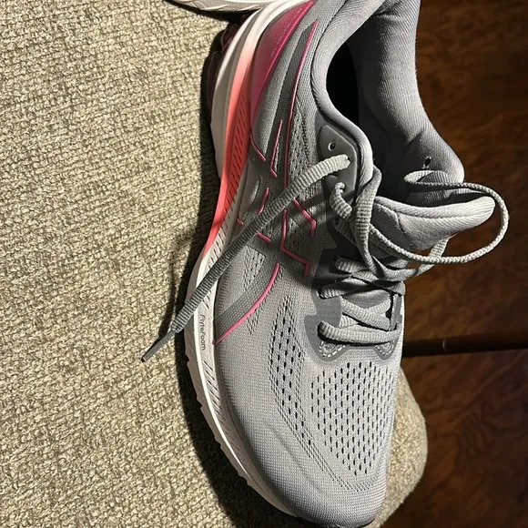 Asics Gray and Pink Athletic Shoes with Breathable Mesh
