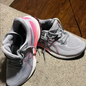 Asics Gray and Pink Athletic Shoes with Breathable Mesh