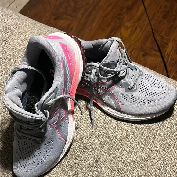 Asics Gray and Pink Athletic Shoes with Breathable Mesh