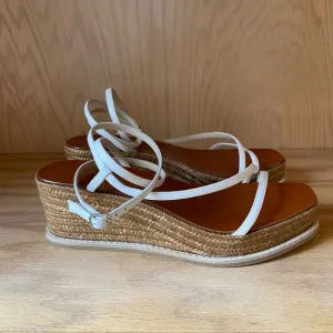 Authentic Jimmy Choo Dania White Wedge Sandals Size 6.5