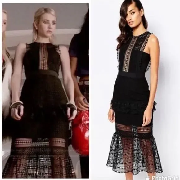 Authentic Self-Portrait Frilled Column Dress Mesh Laser Cut Dress