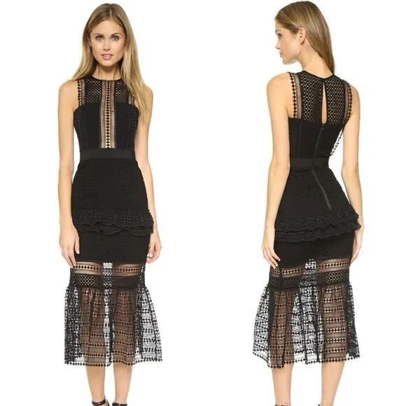 Authentic Self-Portrait Frilled Column Dress Mesh Laser Cut Dress
