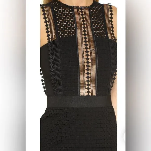 Authentic Self-Portrait Frilled Column Dress Mesh Laser Cut Dress
