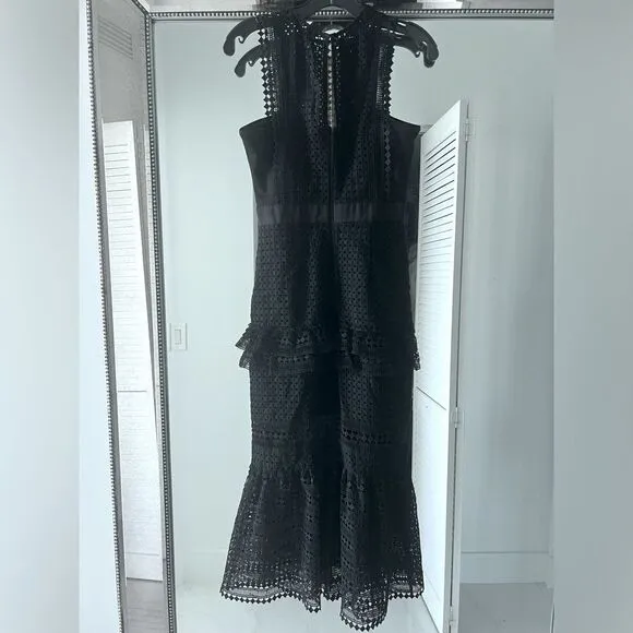 Authentic Self-Portrait Frilled Column Dress Mesh Laser Cut Dress