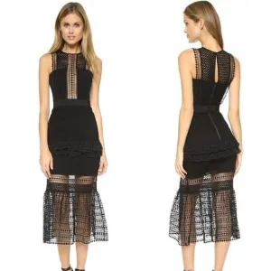 Authentic Self-Portrait Frilled Column Dress Mesh Laser Cut Dress