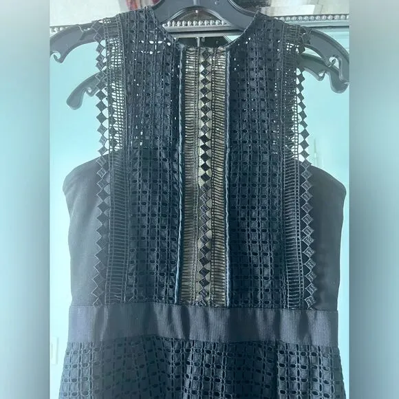 Authentic Self-Portrait Frilled Column Dress Mesh Laser Cut Dress