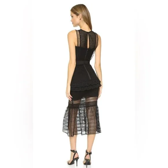 Authentic Self-Portrait Frilled Column Dress Mesh Laser Cut Dress