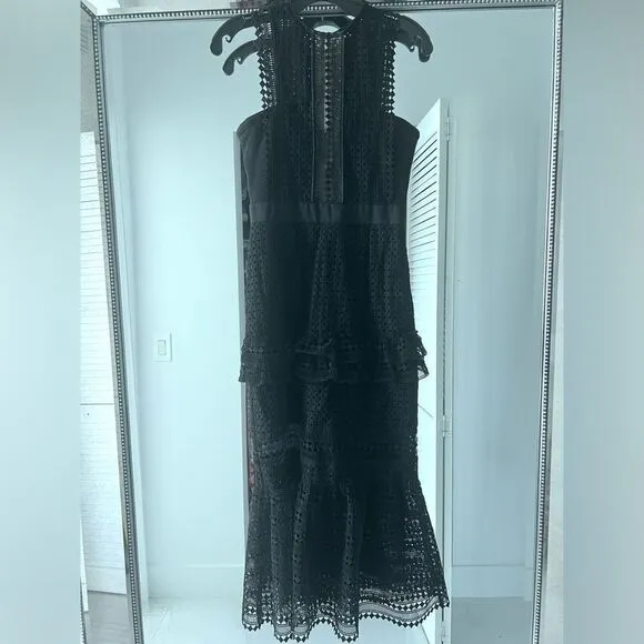 Authentic Self-Portrait Frilled Column Dress Mesh Laser Cut Dress