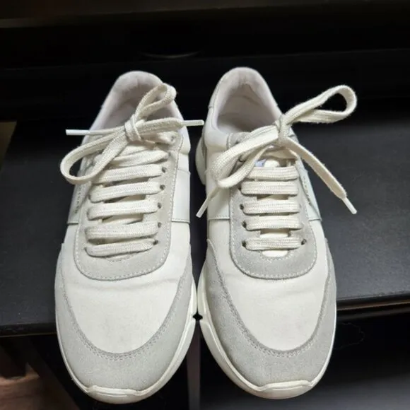 Axel Arigato Women's White Gray Genesis Vintage Leather and Suede Runner Shoes