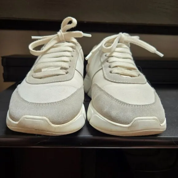 Axel Arigato Women's White Gray Genesis Vintage Leather and Suede Runner Shoes