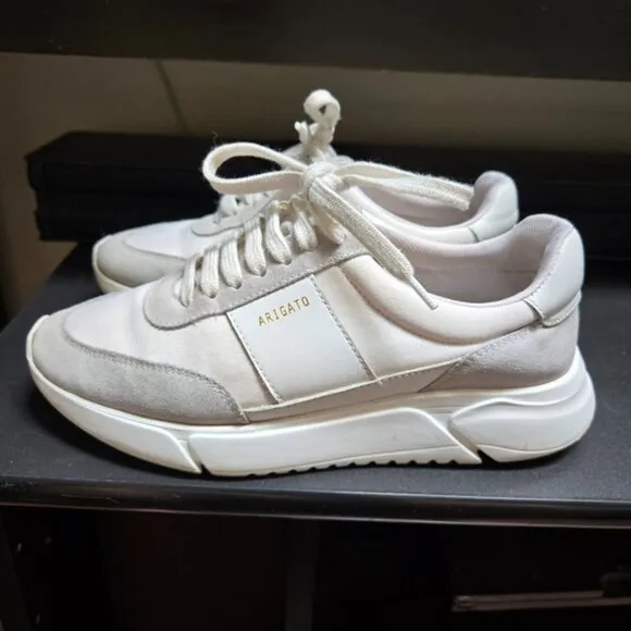 Axel Arigato Women's White Gray Genesis Vintage Leather and Suede Runner Shoes