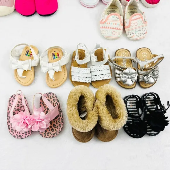 Baby Girl Shoe Bundle 3-6 6-9 Size 1 Size 2 Tennis Shoes Boots Sandals 18 Pairs