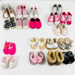 Baby Girl Shoe Bundle 3-6 6-9 Size 1 Size 2 Tennis Shoes Boots Sandals 18 Pairs