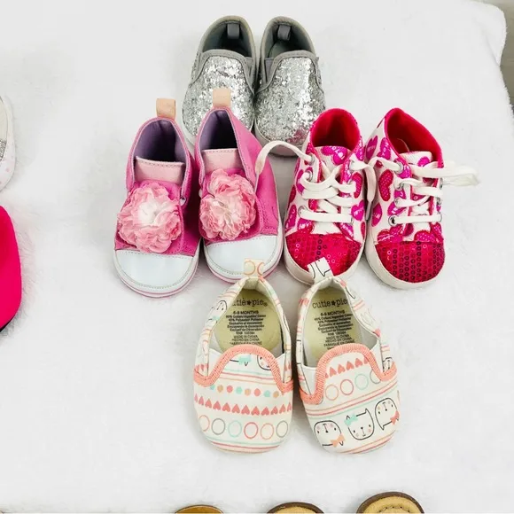 Baby Girl Shoe Bundle 3-6 6-9 Size 1 Size 2 Tennis Shoes Boots Sandals 18 Pairs