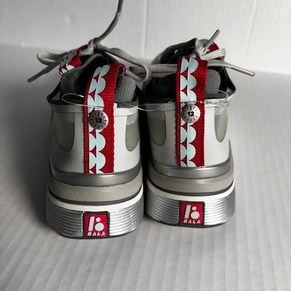 BALA Twelves Silver athletic Sneakers Red Accents Lightweight Shoes‎ M6/W7 NWT
