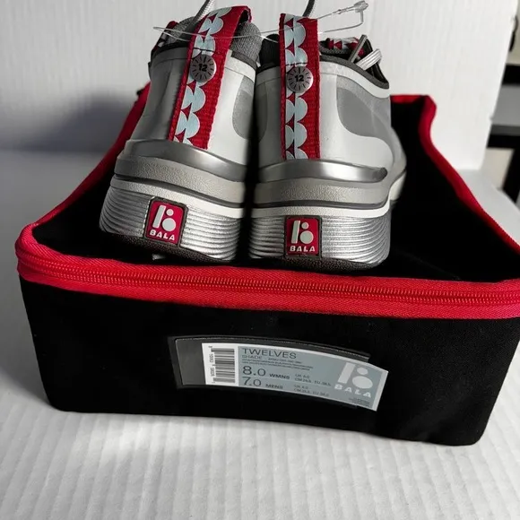 BALA Twelves Silver athletic Sneakers Red Accents Lightweight Shoes‎ M6/W7 NWT