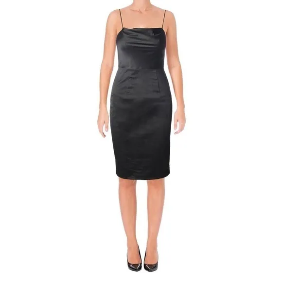 BARIANO Australia Classic Black Satin Strapless Pencil Dress Sz L