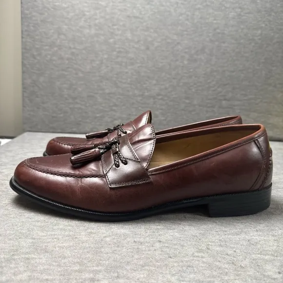 Bass &amp; Co. Men Leather Loafers Shoes Tassels Brown Size 11.5M Style 1475-241