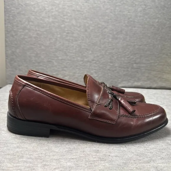 Bass &amp; Co. Men Leather Loafers Shoes Tassels Brown Size 11.5M Style 1475-241