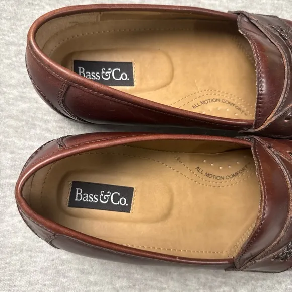 Bass &amp; Co. Men Leather Loafers Shoes Tassels Brown Size 11.5M Style 1475-241