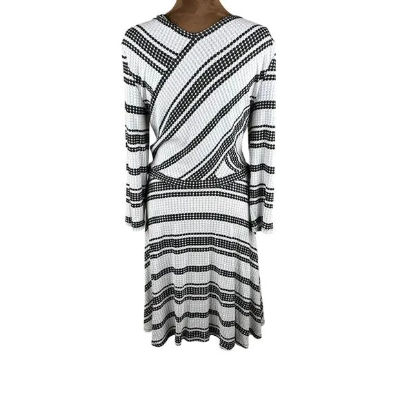 BCBG MaxAzria Kenji Black &amp; White Quarter Sleeve Mini Dress (L)