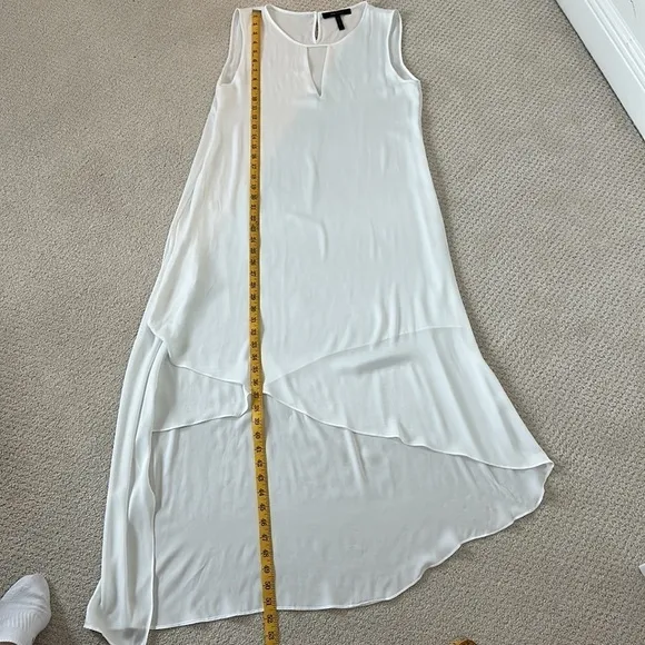 BCBG Maxazria Sleeveless White Dress Showing A Modern Asymmetrical Hem, Size: M