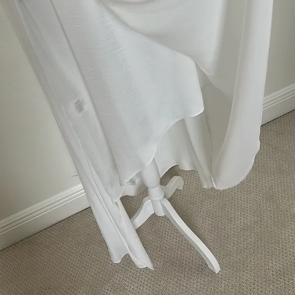 BCBG Maxazria Sleeveless White Dress Showing A Modern Asymmetrical Hem, Size: M