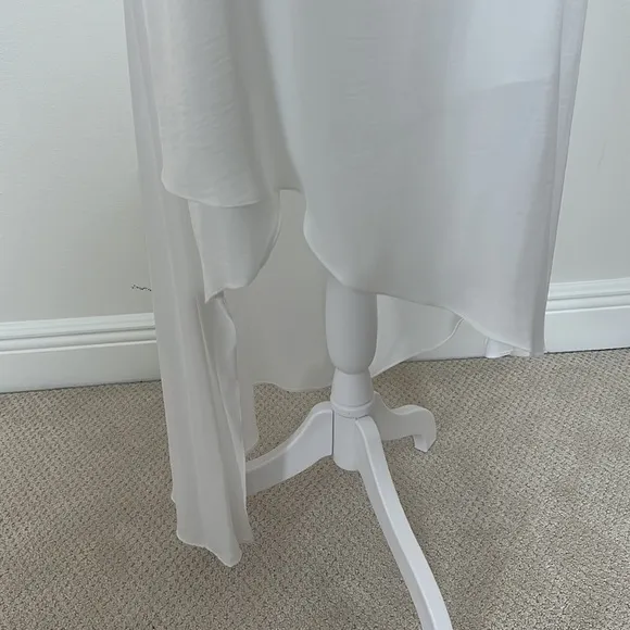 BCBG Maxazria Sleeveless White Dress Showing A Modern Asymmetrical Hem, Size: M
