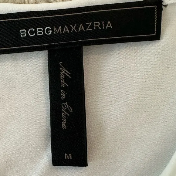 BCBG Maxazria Sleeveless White Dress Showing A Modern Asymmetrical Hem, Size: M