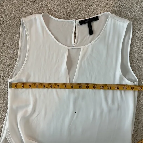BCBG Maxazria Sleeveless White Dress Showing A Modern Asymmetrical Hem, Size: M