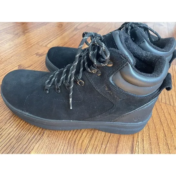 Bearpaw Men 11 Dominic Boots Black Suede Waterproof Sheepskin Insole Leather