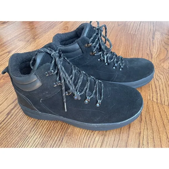 Bearpaw Men 11 Dominic Boots Black Suede Waterproof Sheepskin Insole Leather