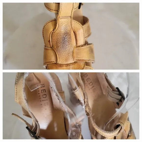 Bed Stu Sandals Womens Tan Leather Block Platform Wood Heel Melissa-US 7.5